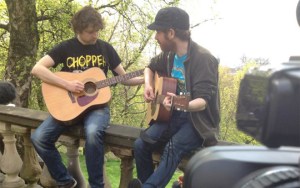 Jim and Kev rehearse in the sun